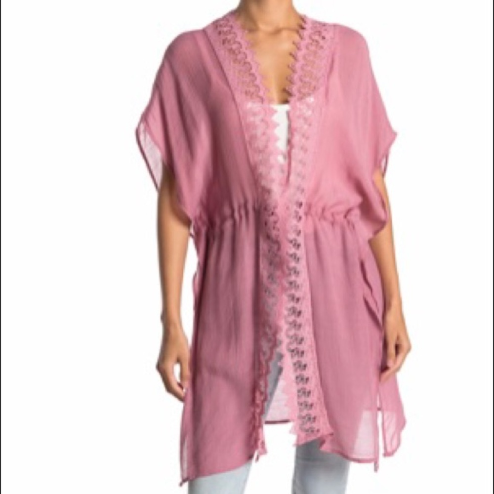 Melrose and Market Pink Lace Trim Ruana